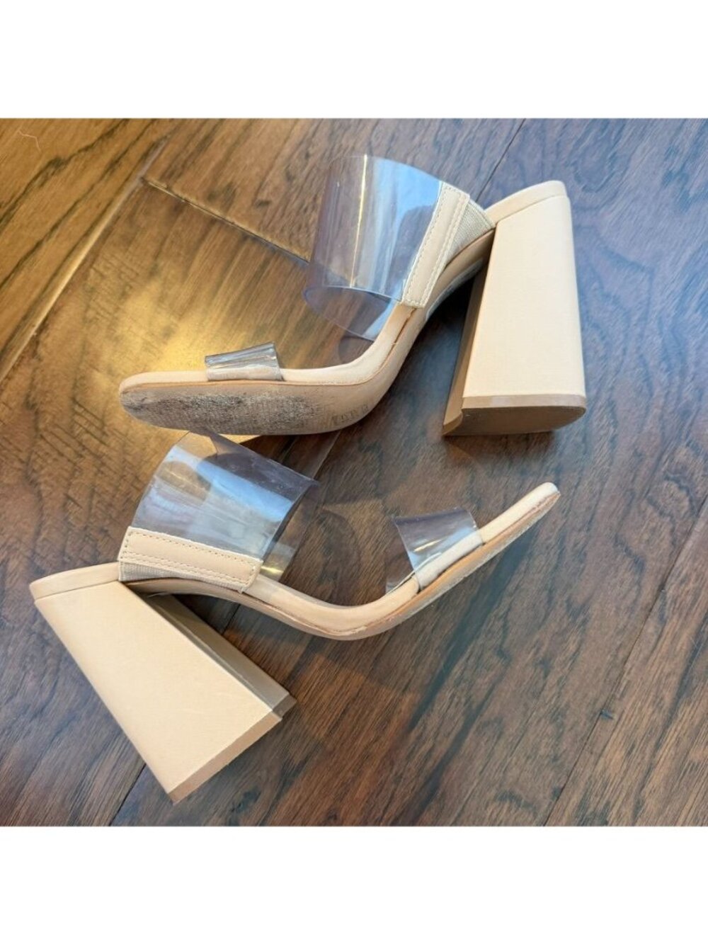 SCHUTZ Nude Clear Strap Block Heel Sandals Size 6.5 - Picture 4 of 7